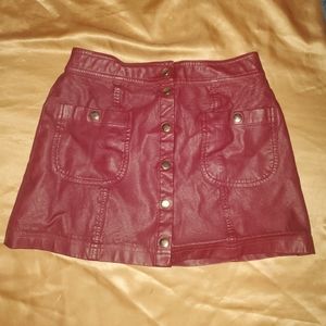 Short Leather Button Up Skirt
